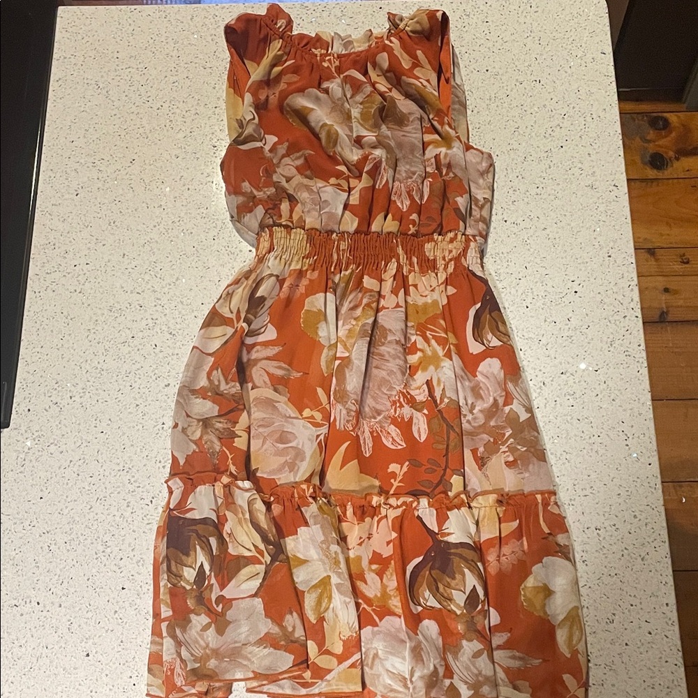 Floral Ruffle Mini Dress in Orange